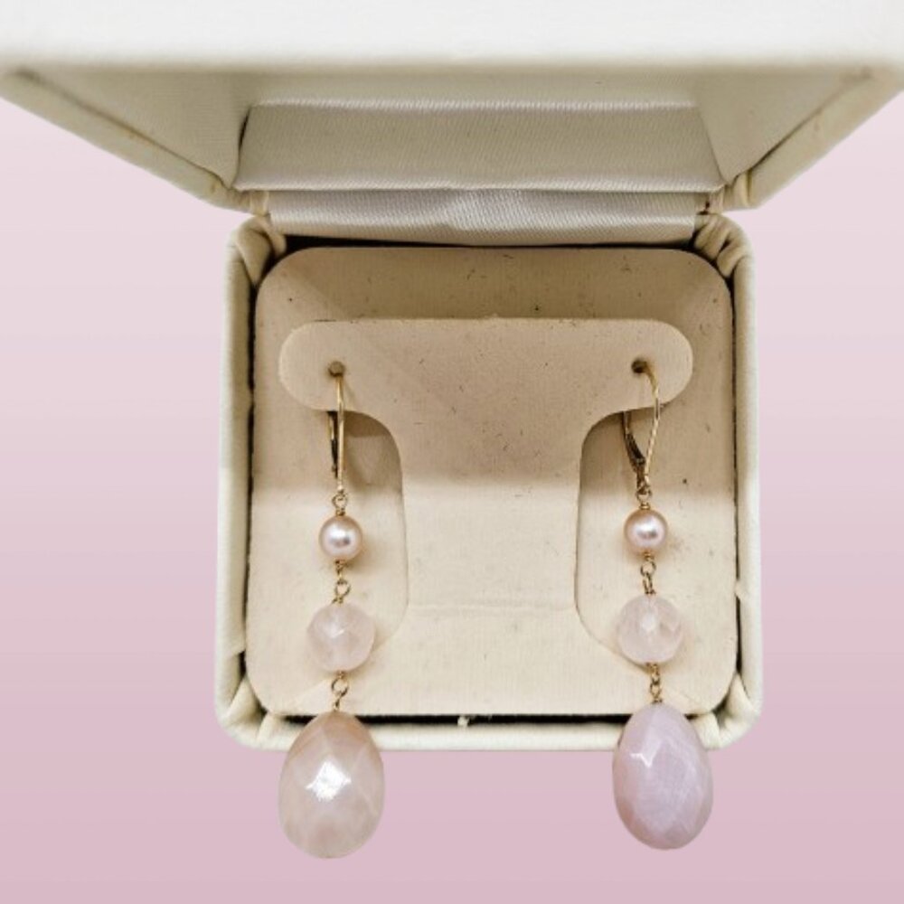 Macy's 14K Quartz Briol Pink Drop Earrings